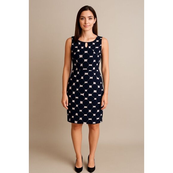 Loft Dress Ann Taylor Navy Circle Sleeveless Women's Woman's Size 14 - Picture 8 of 8